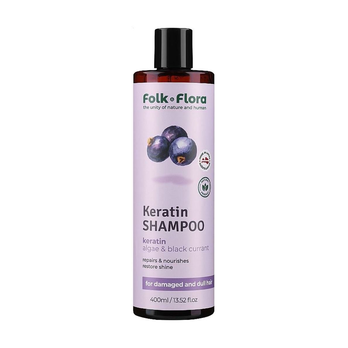 Кератиновий шампунь для волосся Folk &amp; Flora Keratin Shampoo Чорна смородина, 400 мл